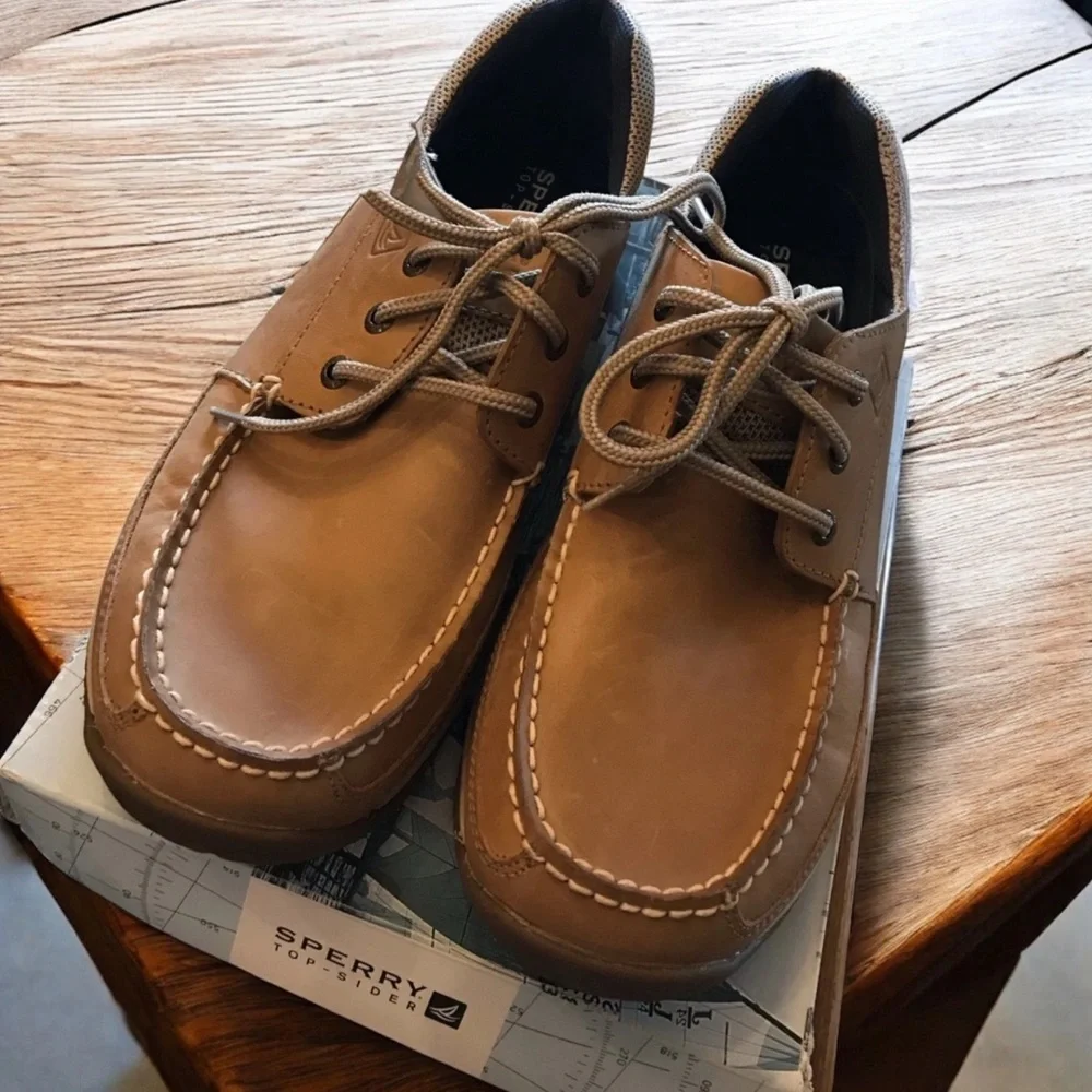 y2k NWT Sperry Top-Sider Keel 3 Eye Linen Leather Loafer Boat‎ Shoes sz 11 Vtg